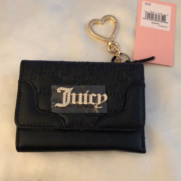 Juicy Couture Liquorice Heartless Double Sided Trifold Wallet CZ Juicy Logo NWT - Picture 1 of 16
